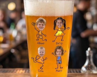 Bicchiere da birra del nonno con le facce dei nipotini, bicchiere da pinta personalizzato, divertente bicchiere personalizzato dai bambini, regalo di Natale o di compleanno