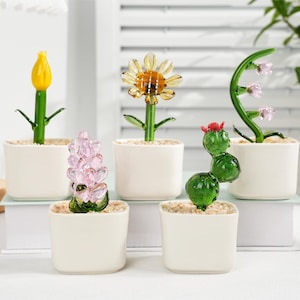 Handmade Glass Succulent,Glass Cactus,Glass Potted Plants,Stained Glass Plant,Housewarming Gift,Car Decoration Set,Teacher Appreciation Gift