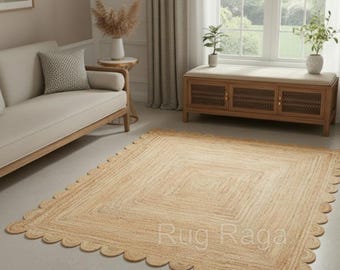 Scallop Rug Braided Scalloped Jute Rug, Large Jute Rug, Jute Scalloped Rug, Jute runner Rug, Jute Rug Square, Large Jute Rug Boho Custom Rug