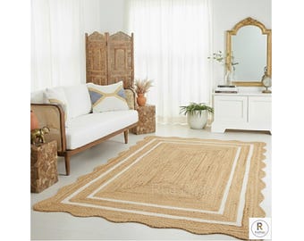 Wavy Jute Rug- Scalloped Rug, Custom Jute Scalloped Rug, Bohemian Scallop Rug, Natural Jute Area Rug, Jute Rug Rectangular, Jute Scallop Rug
