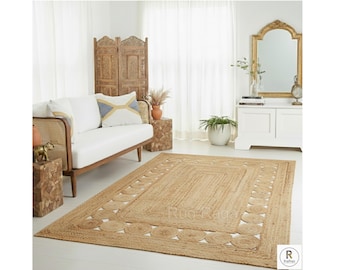 Indian Handmade Braided Jute Rug Natural Fibre Custom Size Jute Rug Rectangular Jute Rug Bohemian Jute Carpet Doormat Living Room Rug