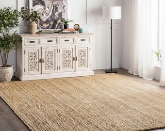 Jute Rug Natural Jute Rug, Jute Braided Rug, Bohemian Jute Rug, Jute Area Rug, Boho Decor Rug, Jute Rug 8x10, Custom Size Rug