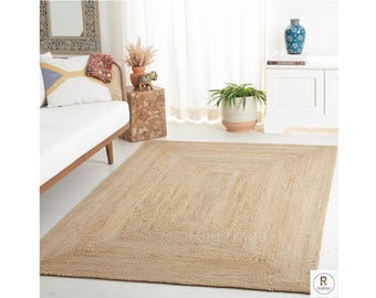 8x10 Jute Rug Jute Braided Rug Bohemian Jute Rug Rectangular Jute Rug, Boho Decor Rug, Jute Area Rug, Square Jute rug Custom Size Rug 9x12