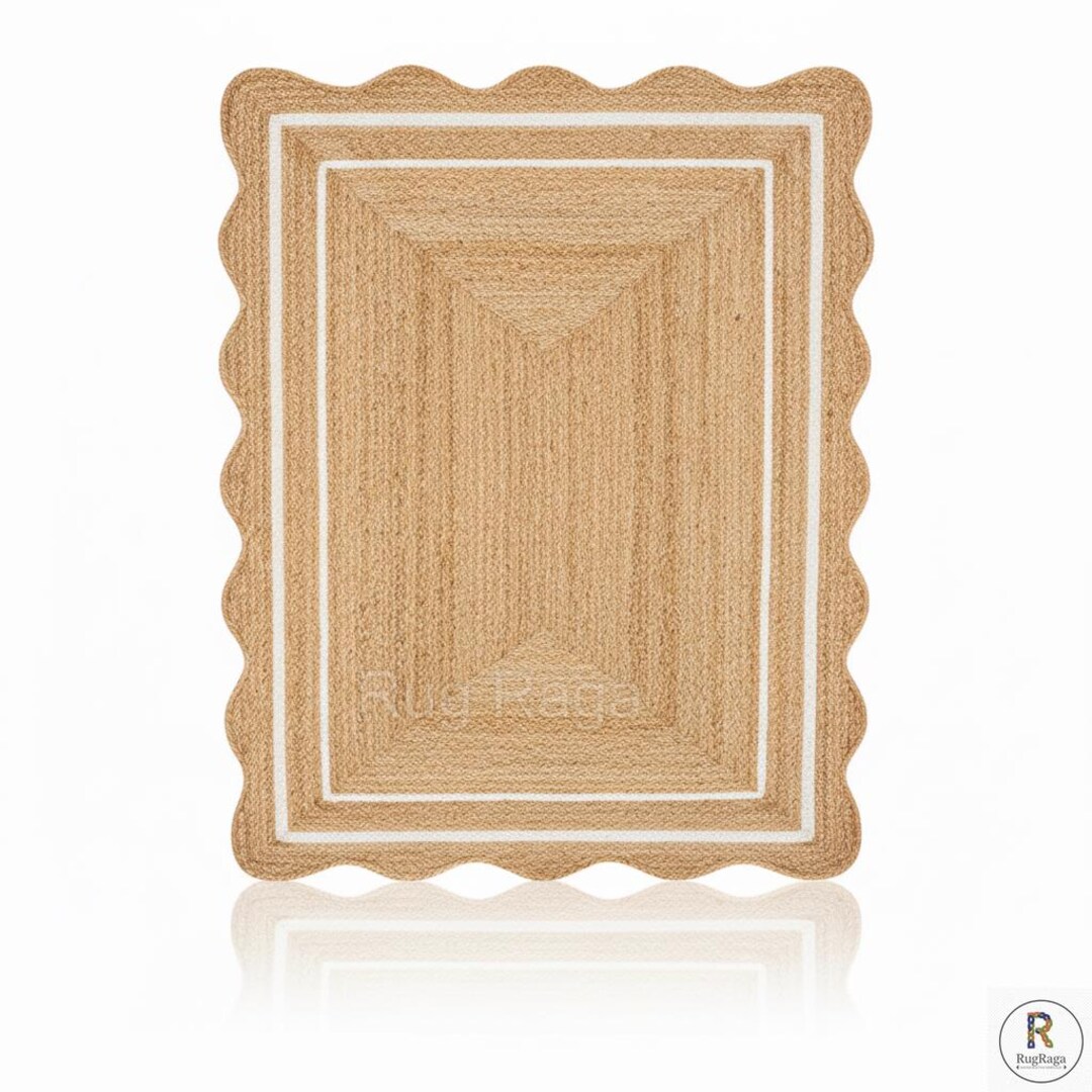 Wave Edge Rug Scallop Wavy Jute Rug, off White Jute Wave Edge Rug, Scalloped Shape ...