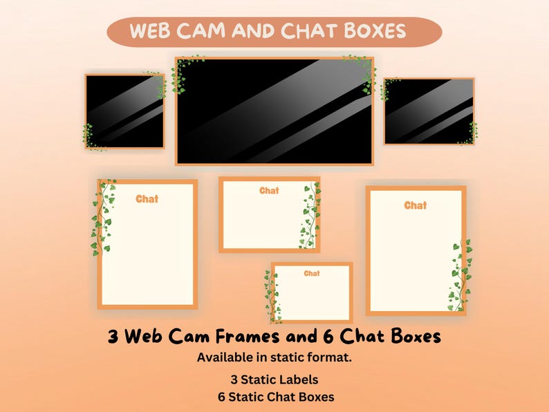 K&ouml;nnte beinhalten: Eine Illustration mit drei Web-Cam-Rahmen und sechs Chat-Boxen. Die Web-Cam-Rahmen sind schwarze Rechtecke mit braunem Rand, und die Chat-Boxen sind cremefarben mit braunem Rand. Der Text "Chat" ist auf den Chat-Boxen zu sehen.