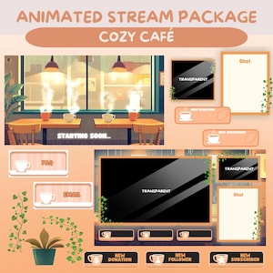 Cozy Stream Paket Animiertes Twitch Overlay Lofi Cafe Stream Overlay Gemütliches Cafe Twitch Animiertes Stream Paket Cozy Cafe Overlay Twitch