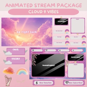 Pastel Clouds Stream Package Animated Twitch Overlay Cute Vtuber Setup Cloud Background Package Soft Pastel Aesthetic OBS Scene Kit Cozy