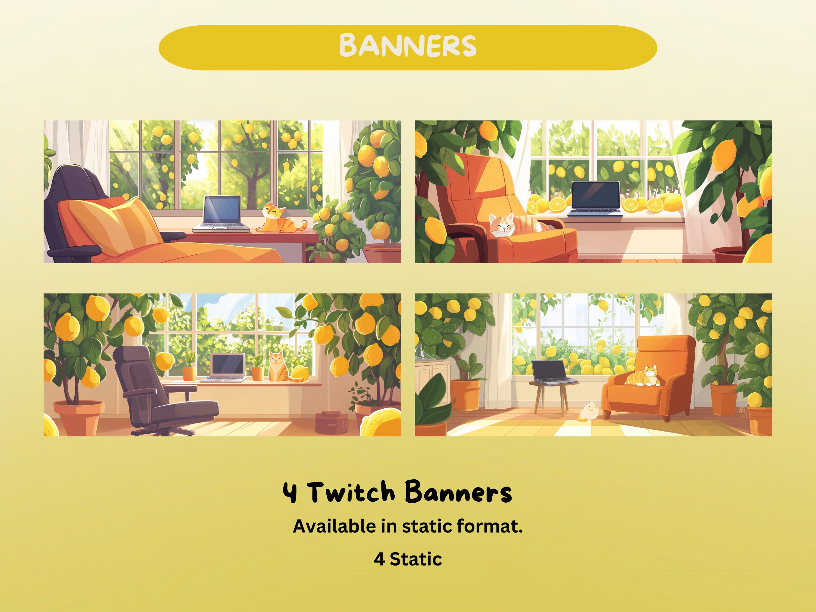 Lemon Twitch Overlay Animated Stream Package Summer Beach Stream Cute ...