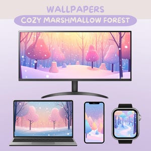 Fondo de pantalla acogedor Lofi Anime Diseño de mosaico sin costuras Fondo de pantalla estético pastel Descarga digital Fondo de pantalla de bosque Fondo de teléfono digital