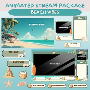 Summer Stream Pack Animated Stream Package Beach Twitch Overlay Vtuber Overlay Ocean Theme Stream Ocean Twitch Overlay Summer Stream Pack