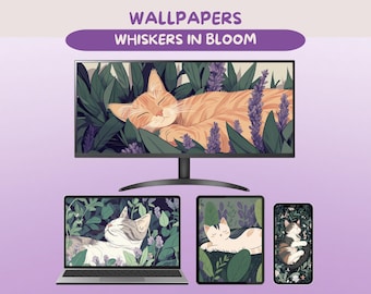 Paquete de fondos de pantalla de gatos Kawaii con temática de gatos Fondos de pantalla estéticos digitales Organizador de escritorio acogedor Organizador de escritorio Lofi Iconos Kawaii Acogedor
