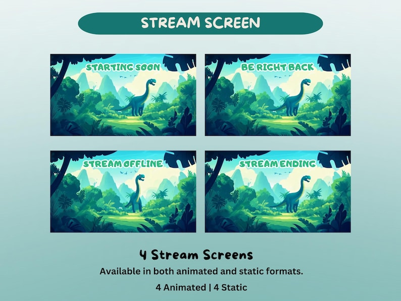 Dinosaur Stream Overlay Bundle Animated Twitch Screen Stinger Alerts ...