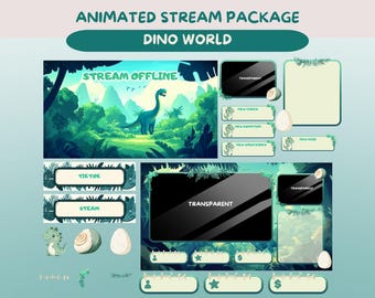 Dino Dinosaurier Overlay Bundle Animierter Twitch-Bildschirm Stinger Benachrichtigungen Panels OBS Einrichtung Dino Theme HD Sofortiger Download Gebrauchsfertig Einfache Einrichtung