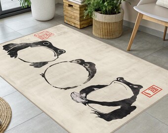 Matsumoto Hoji Frog Art Area Rug: Japanese Painting Print, Non