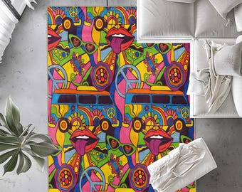 Psychedelic Swirl Area Rug: Groovy Retro Home Decor