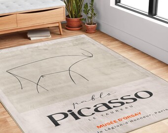 Picasso  Exhibition Poster Area Rug: Non-Slip Microfiber Polyester