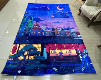 Alfombra de anime: poliéster de microfibra estilo japonés - Decoración para habitaciones infantiles