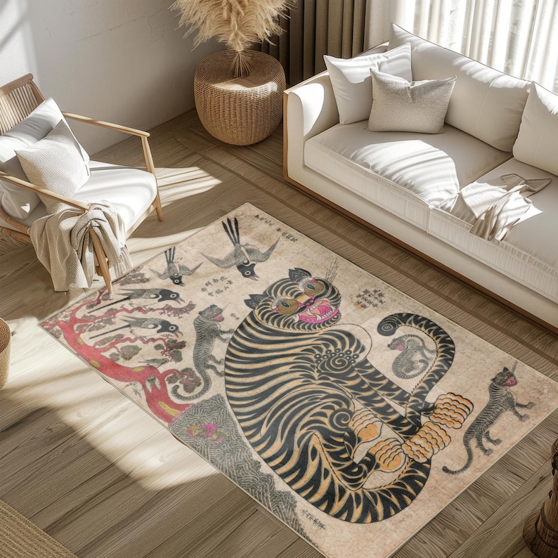 Traditional Korean Rug Korean Folk Art Tiger Rug: Exotic Eclectic Home Decor - Etsy