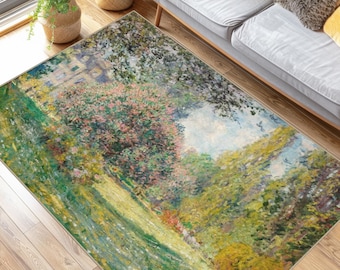 Claude Monet Landscape The Parc Monceau Washable Painting Print Area Rug, Artful Living Room Decor
