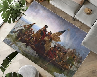 Washington Crossing Delaware Rug: Leutze Print, Non-Slip Polyester Carpet
