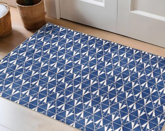 Blue Art Deco Area Rug: Modern Farmhouse Style