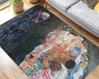Gustav Klimt Death and Life Painting Area Rug, Non-Slip Carpet