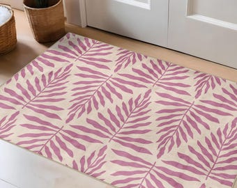 Floral 70s Style Rug: Groovy Pink Wavy Design