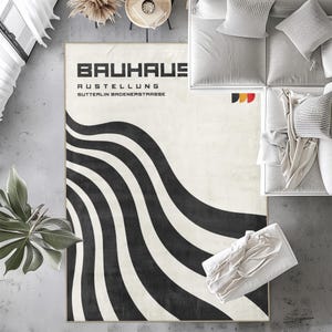Black and Beige Bauhaus Area Rug, Midcentury Living, Floor Mat, Bauhaus Inspired Rug, Abstract Area Carpet, Area Mat, Iconic Design Mat