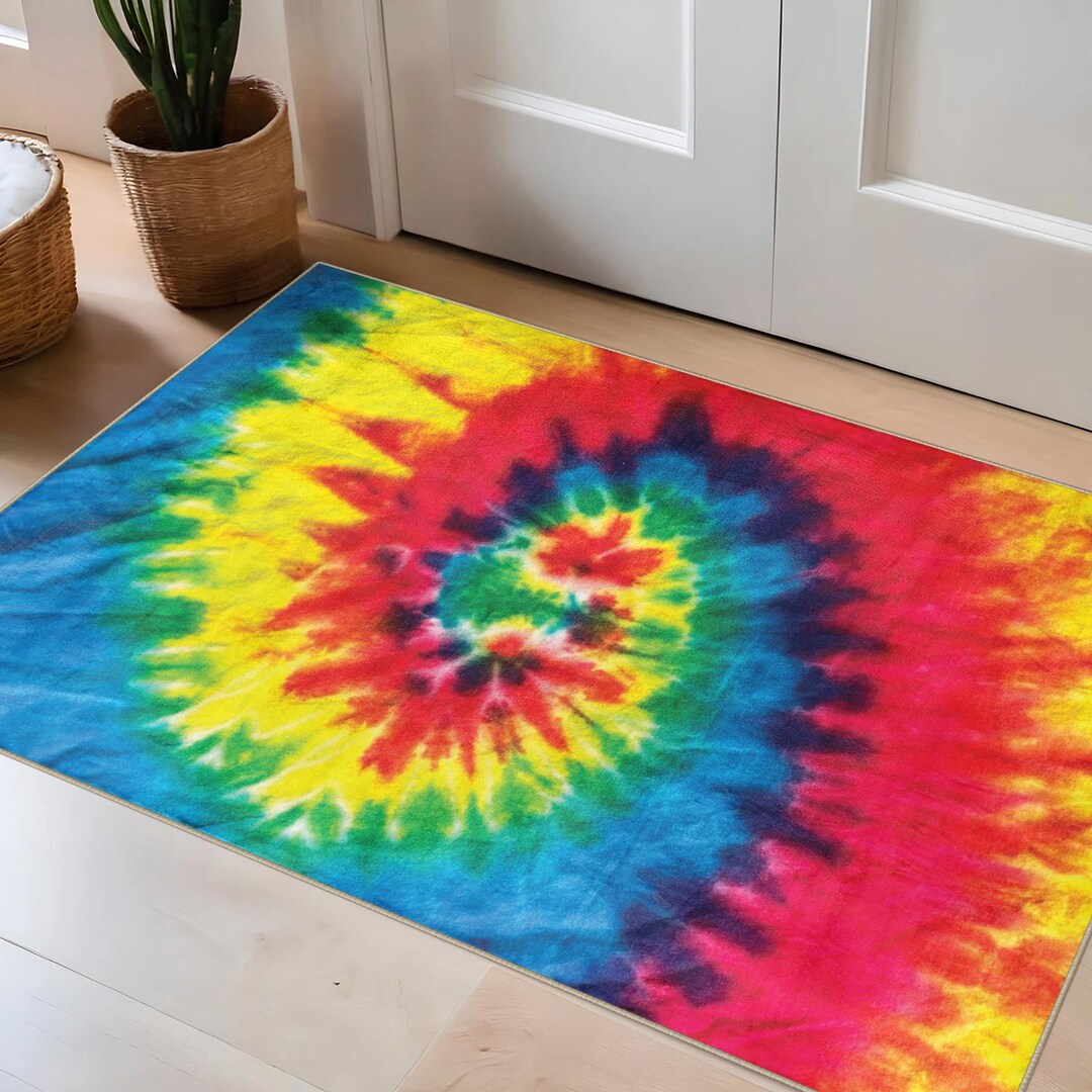 Rainbow Tie Dye Area Rug: Custom Geometric Print, Non-slip - Etsy