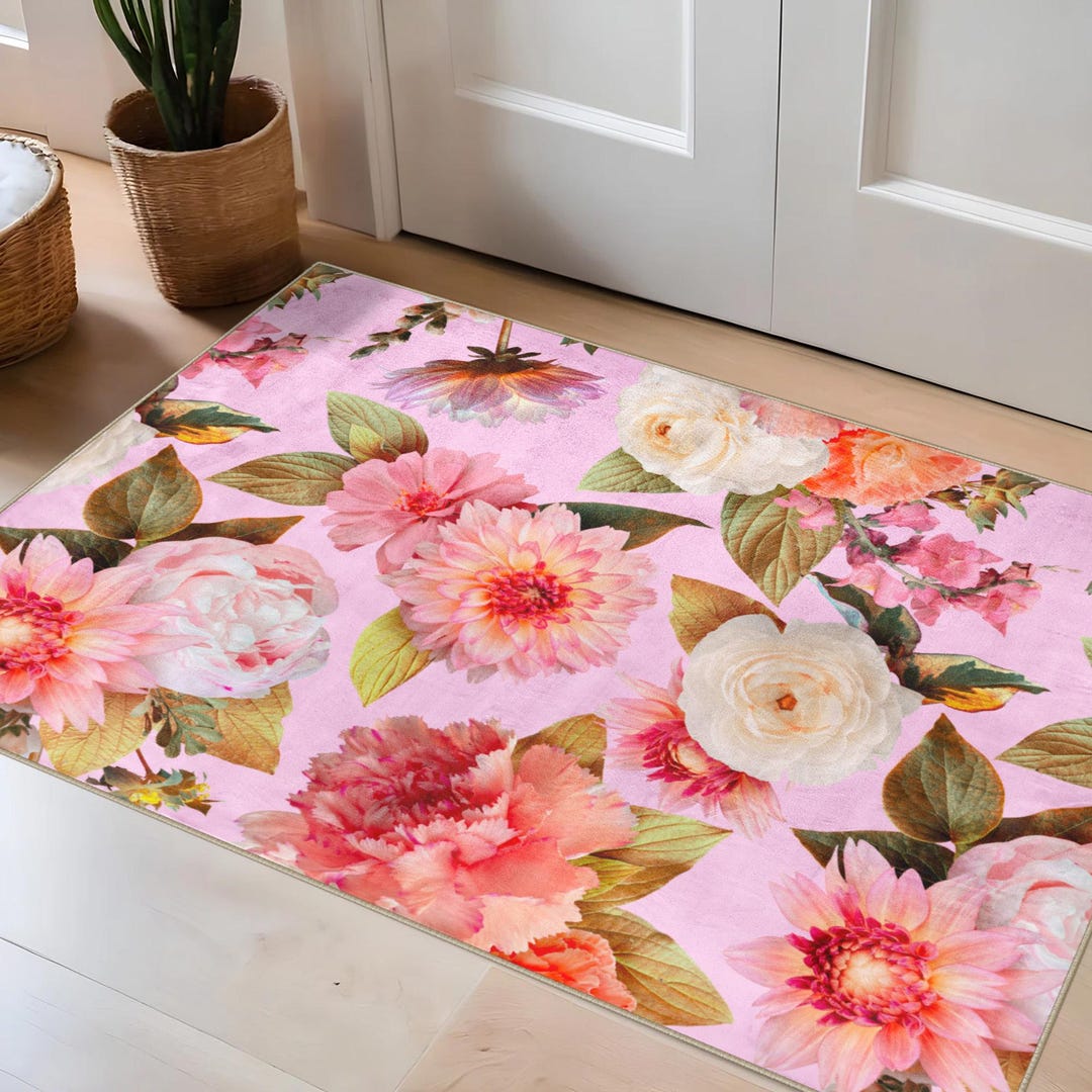 Vibrant Floral Area Rug: Peonies, Snapdragons, Dahlias, Zinnias, Cosmos ...