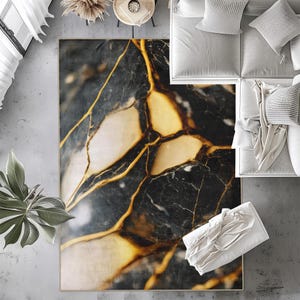 Black and Gold Marble Aesthetic Rug, Luxury Rug, Living Room Rugs, Machine Washable Rug, Marble Pattern 4X6, Minimalist Rug, Art Decor Rug