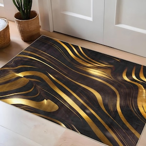 Black and Gold Marble Pattern 4X6, Hypebeast Rug, Salon Decor, Christmas Gift Ideas, For Living Room Rug, Soft Area Rugs, Gift For Her