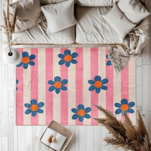 Preppy Room Decor, Colorful Living Room Area Mat, Psychedelic Home Decor, Y2K Rug, Groovy 70S Rug In Retro Style, Trendy Rugs, Floral Rug