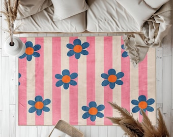 Groovy 70s Style Floral Rug: Psychedelic Y2K Home Decor