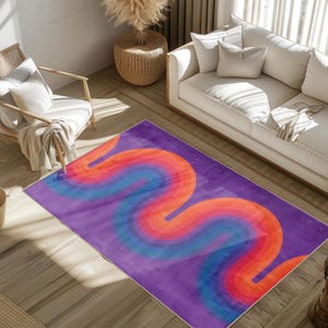 Purple Retro Swirl Area Rug, Bauhaus Area Rug, Mid-Century Rug, Trippy Carpet, Modern Living Room, Modern Home Decor, Mid Century Area Rug