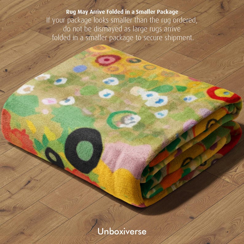 Colorful Folded Rug Gustav Klimt Inspired Floral Area Rug With Vibrant Colors and Organic ...