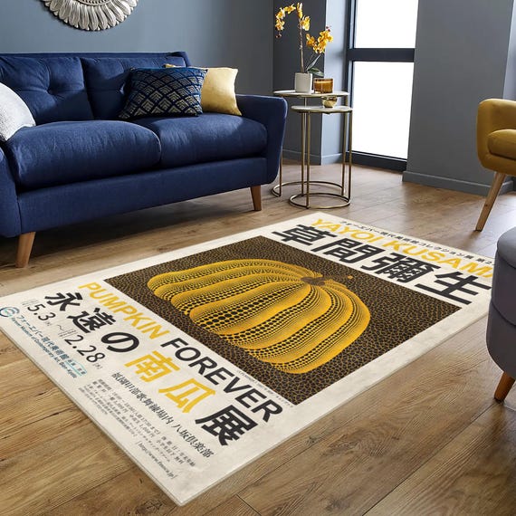 Yayoi Kusama Pumpkin Exhibition Poster Bedroom Rug, Japanese Art, Abstract Modern Rug, Modern Carpet, Modern Area Rug, Modern Rugs, Cool Art