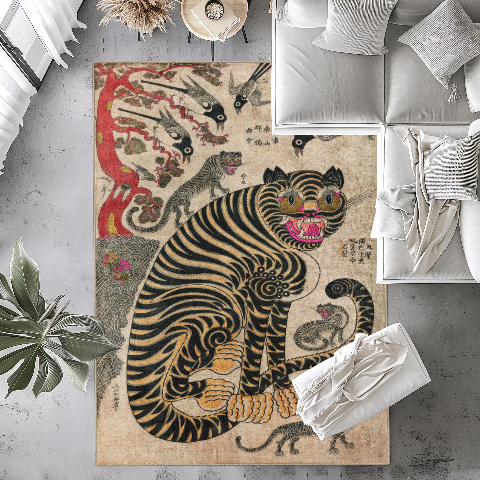 Traditional Korean Rug Korean Folk Art Tiger Rug: Exotic Eclectic Home Decor - Etsy