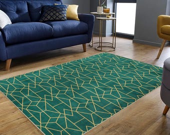 Groen goud art-decovloerkleed, vintage geometrisch patroon, vloerkleed, woonkamerdecor, art deco-ontwerp, woonmode, retrostijl