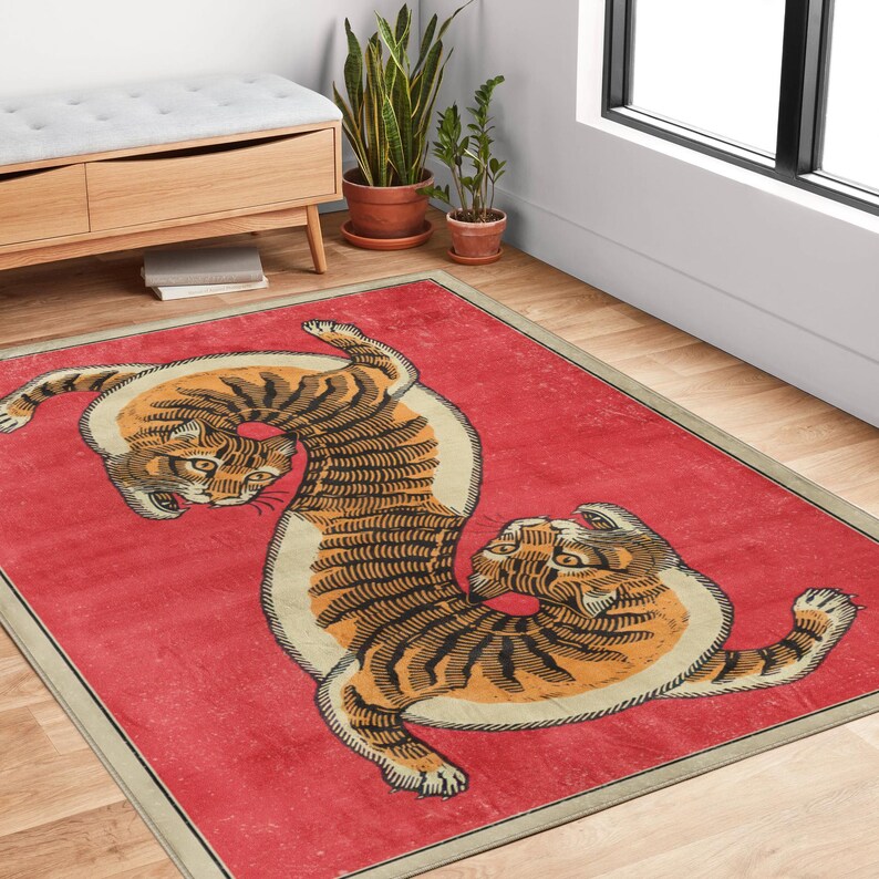 Eclectic Red and Orange Tiger Print Rug for Maximalist Home Decor - Etsy
