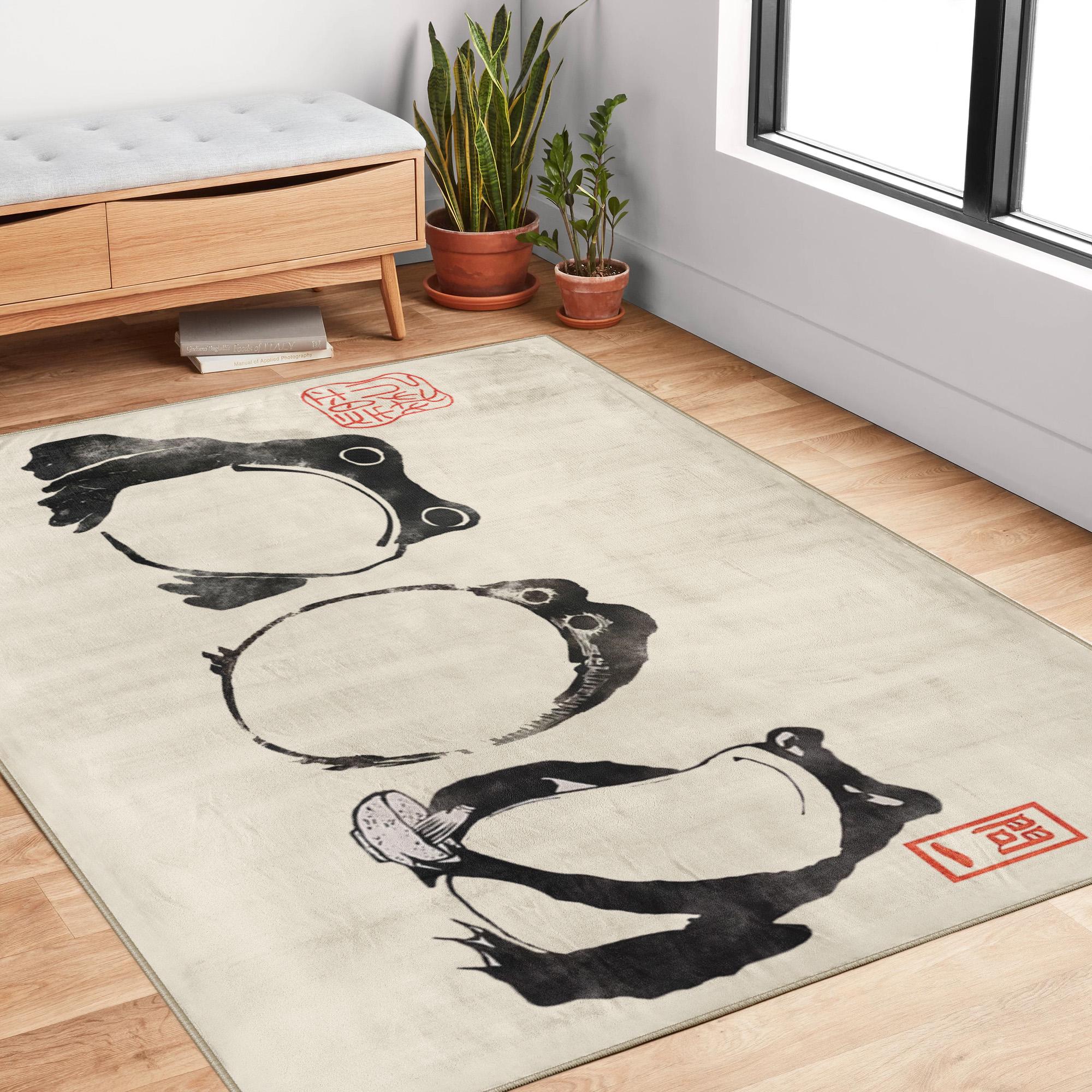 Matsumoto Hoji Frog Art Area Rug: Japanese Painting Print, Non