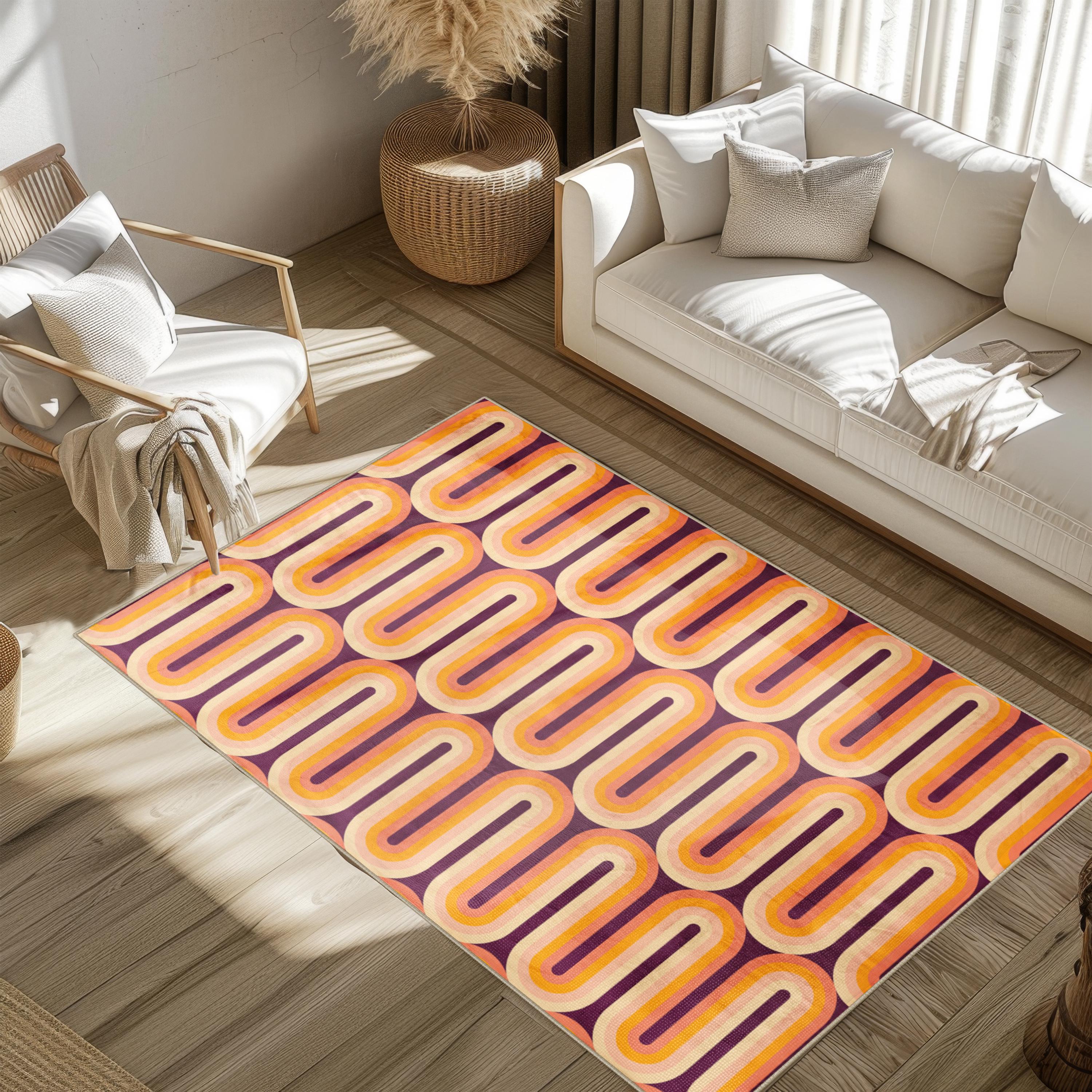 ミッドセンチュリーモダン幾何学模様ラグ：ベージュのレトロアクセント