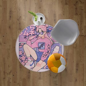 Süßer Rosa Anime Mädchen Runder Teppich, Japan Bereich Teppich, Manga Teppich, Anime Inspiriert Fan Teppich, Anime Mädchen Teppich, Wohnkultur Teppich, Japan Anime Teppich