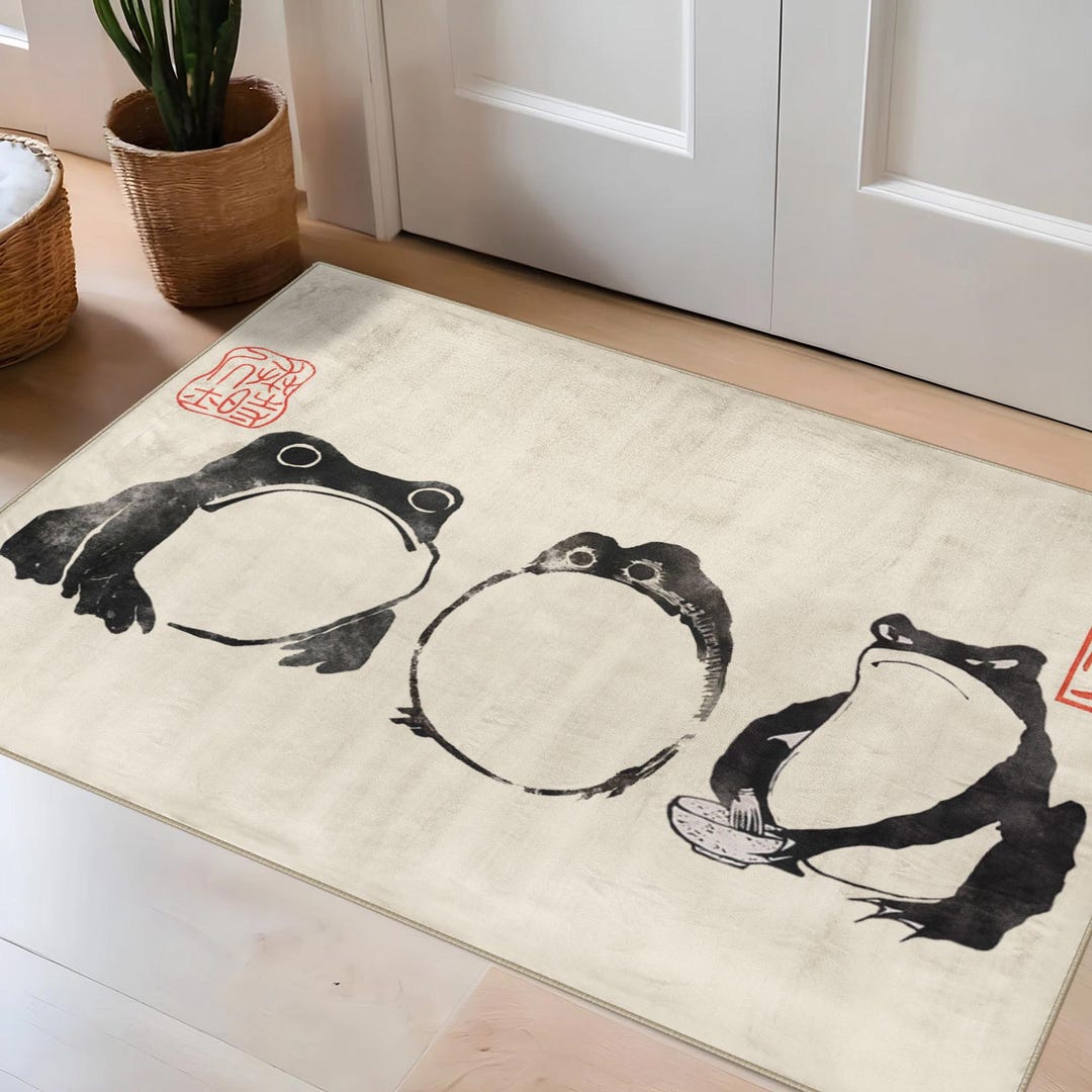 Matsumoto Hoji Frog Art Area Rug: Japanese Painting Print, Non
