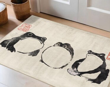 Matsumoto Hoji Frog Art Area Rug: Japanese Painting Print, Non