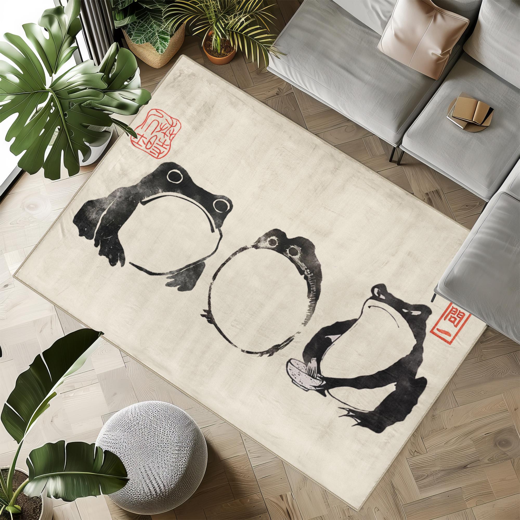 Matsumoto Hoji Frog Art Area Rug: Japanese Painting Print, Non