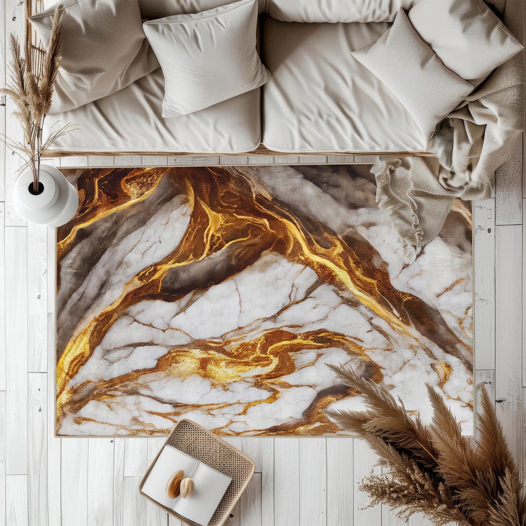 Gold Marble Pattern Rug, Aesthetic Stone Carpet, Easy Clean - Etsy