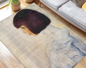 Gustav Klimt's Portrait of Helene Klimt (1898) Famous Painting Living Room Rugs with Painting Print, Non-Slip Area Rug
