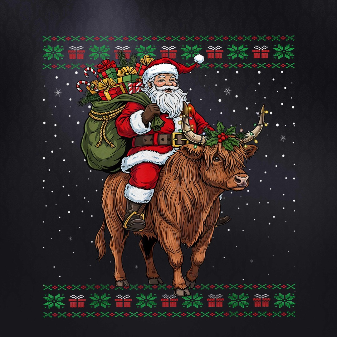 Santa Riding Highland Cow PNG Sublimation | Funny Ugly Christmas ...