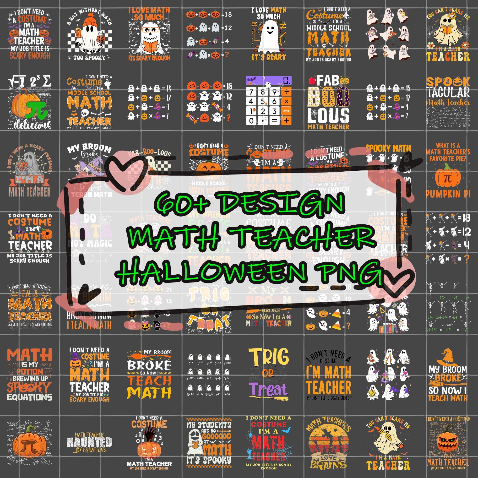 60+ Math Teacher Halloween PNG Bundle, Spooky Math Teacher Sublimation ...